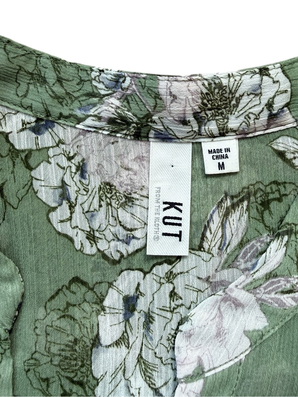 KUT From The Kloth Sage Green Floral Blouse Medium Cottagecore Boho Peasant Top - Picture 3 of 10